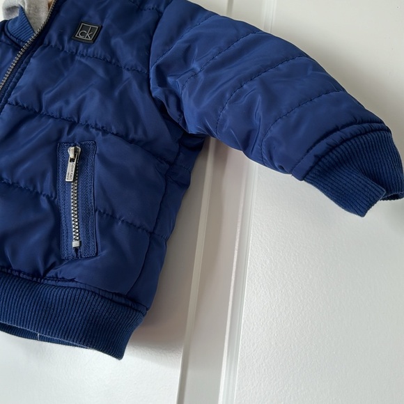 Infant CalvinKlein Jacket size 6/9M Navy Blue with Gray hoodie has pockets - Picture 4 of 11